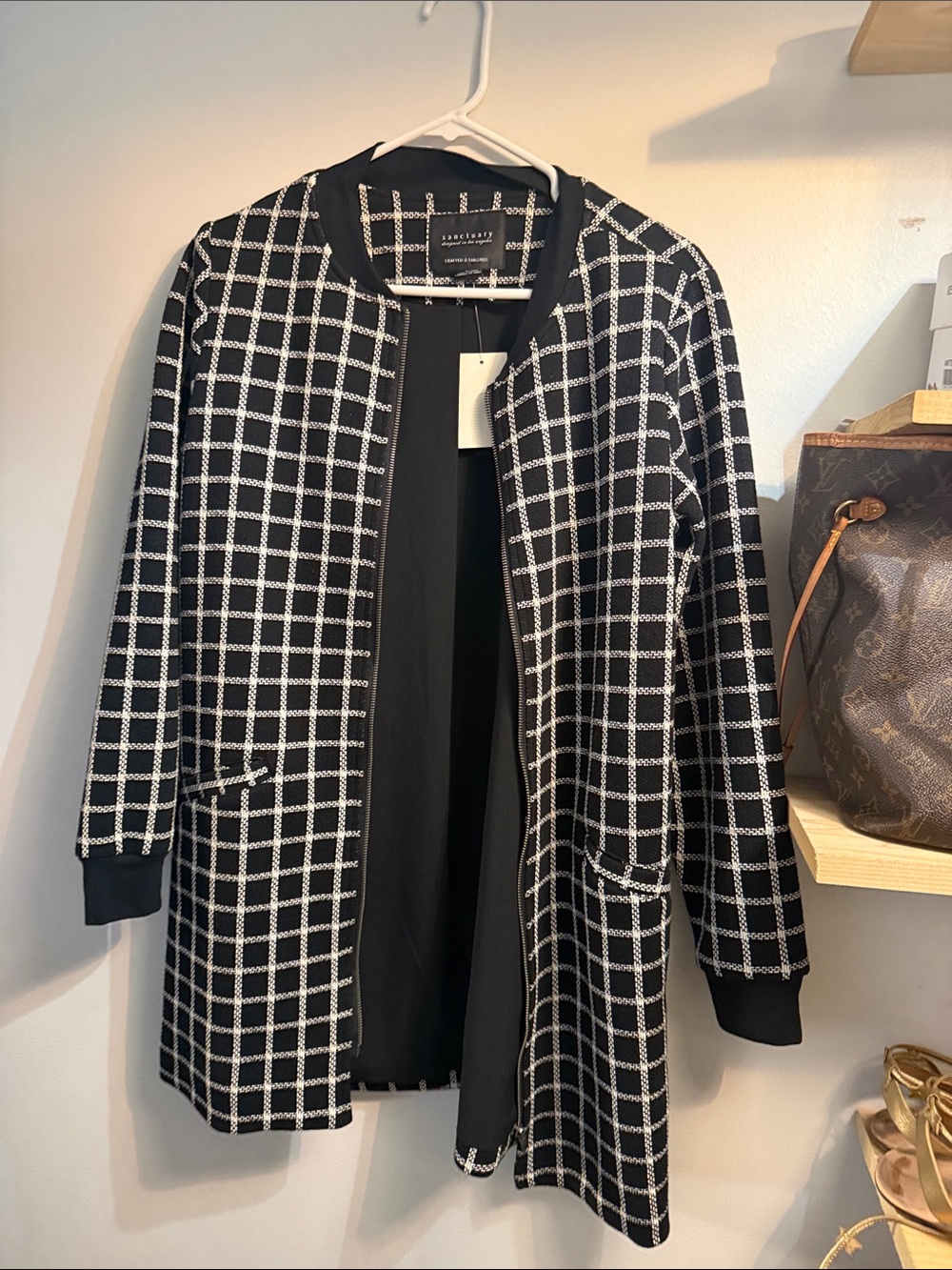 Sanctuary Black & White Windowpane Open-Front Blazer